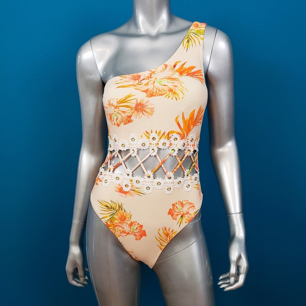 🆕️ 🌊 RIVER ISLAND Boho Hippie Cutout Daisy Trim Swimsuit // (NWT)